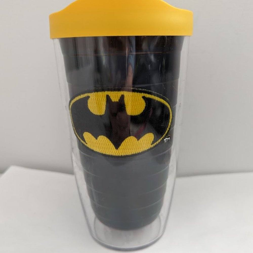 Tervis Batman Logo Patch Insulated Tumbler Mug Cup w/ Yellow Lid 16oz.